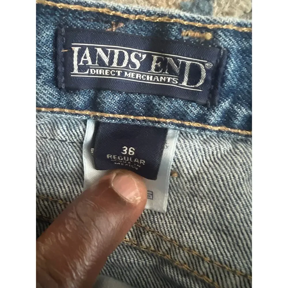 Vintage Lands End Square Rigger Jeans Mens 36 R Blue Denim Relaxed Wide Leg